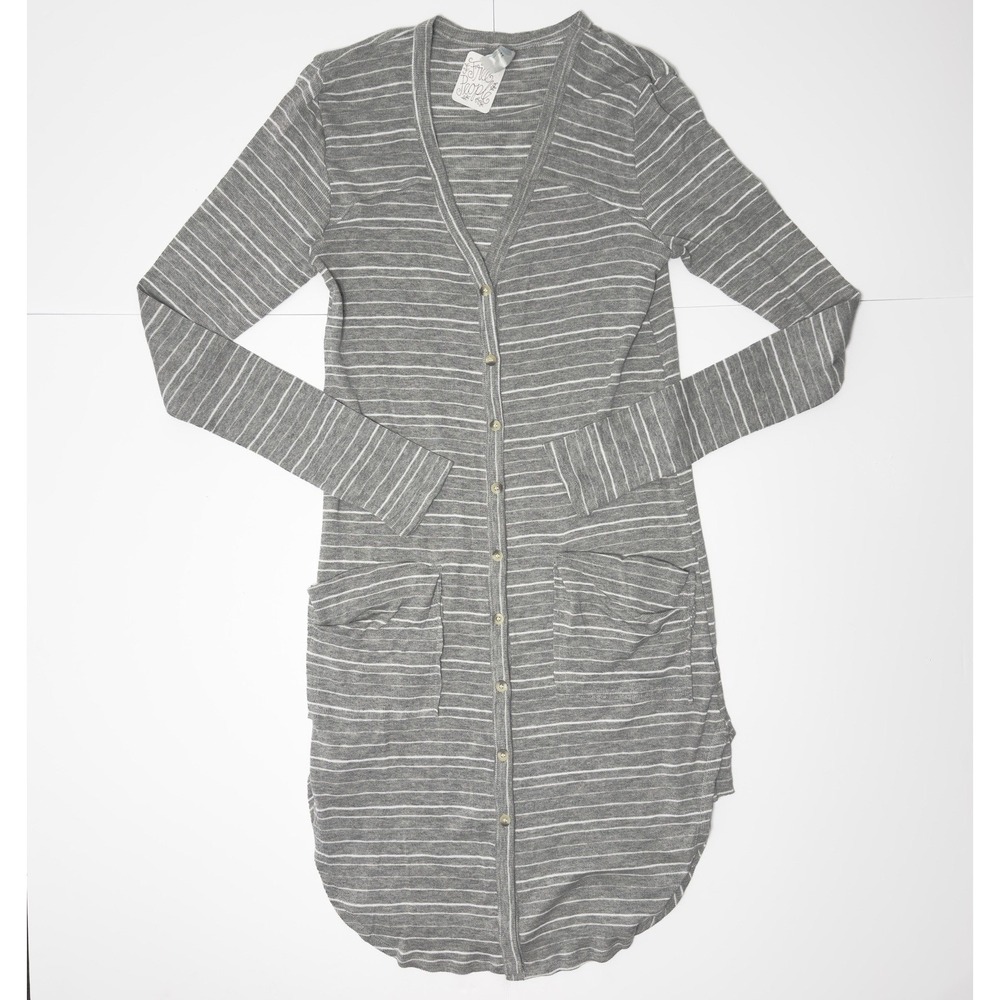 NWT Free People Beach Women's Long Duster Maxi Cardigan Gray Striped Pockets L